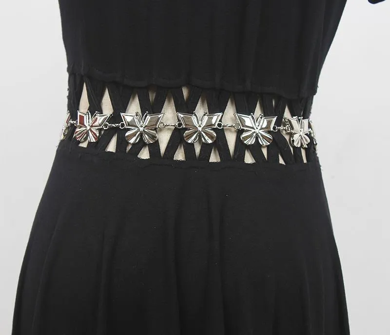 Vintage Fashion Punk Women Metal Butterfly Tassel Chain Waist Chain Belt