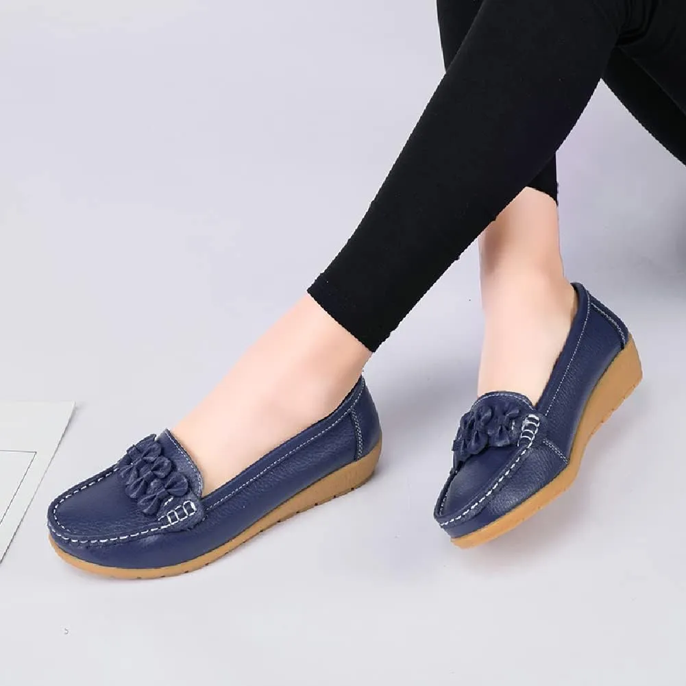 WERWAES Casual Leather Loafers for Womens Hot Classic Fashion Bow-Knot Slip on Ladies Flats Loafers Office Walking Outdoor Penny Loafers Moccasins Boat Shoes