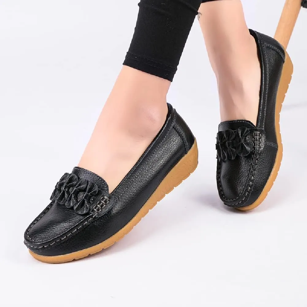 WERWAES Casual Leather Loafers for Womens Hot Classic Fashion Bow-Knot Slip on Ladies Flats Loafers Office Walking Outdoor Penny Loafers Moccasins Boat Shoes