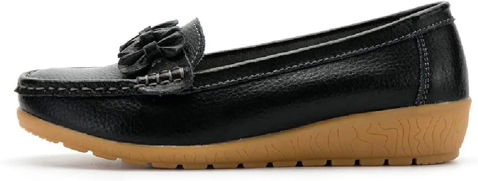 WERWAES Casual Leather Loafers for Womens Hot Classic Fashion Bow-Knot Slip on Ladies Flats Loafers Office Walking Outdoor Penny Loafers Moccasins Boat Shoes