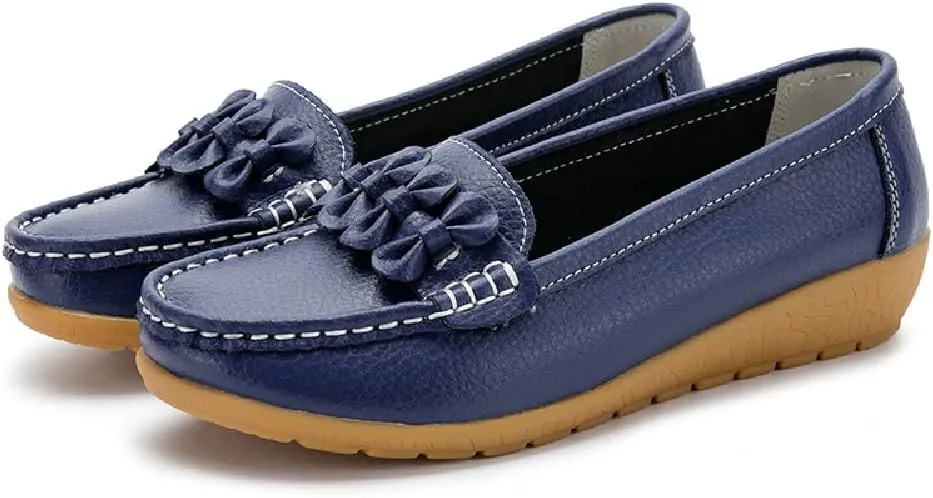 WERWAES Casual Leather Loafers for Womens Hot Classic Fashion Bow-Knot Slip on Ladies Flats Loafers Office Walking Outdoor Penny Loafers Moccasins Boat Shoes