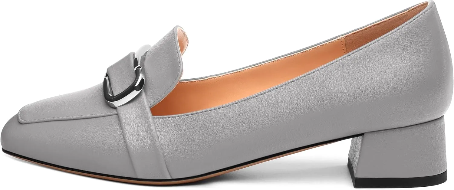Women's Block Heel Loafers, Square Closed Toe Chunky Heel Pumps, Elegant Comfortable Casual Office Dress Shoes