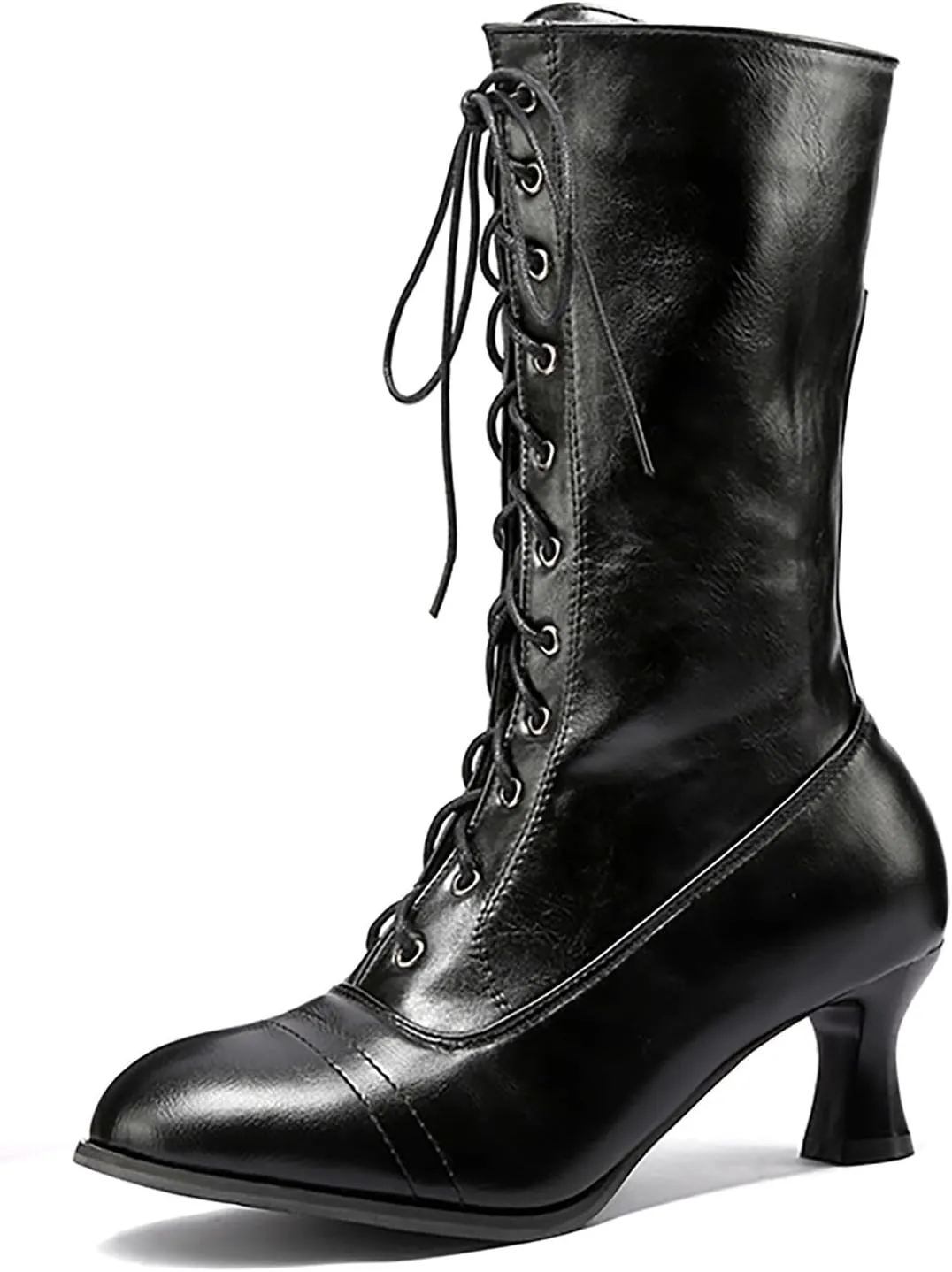 Womens Boots Classic Solid Color Lace Up Winter Boots for Women Warm Durable Leather Mid-Calf Boots
