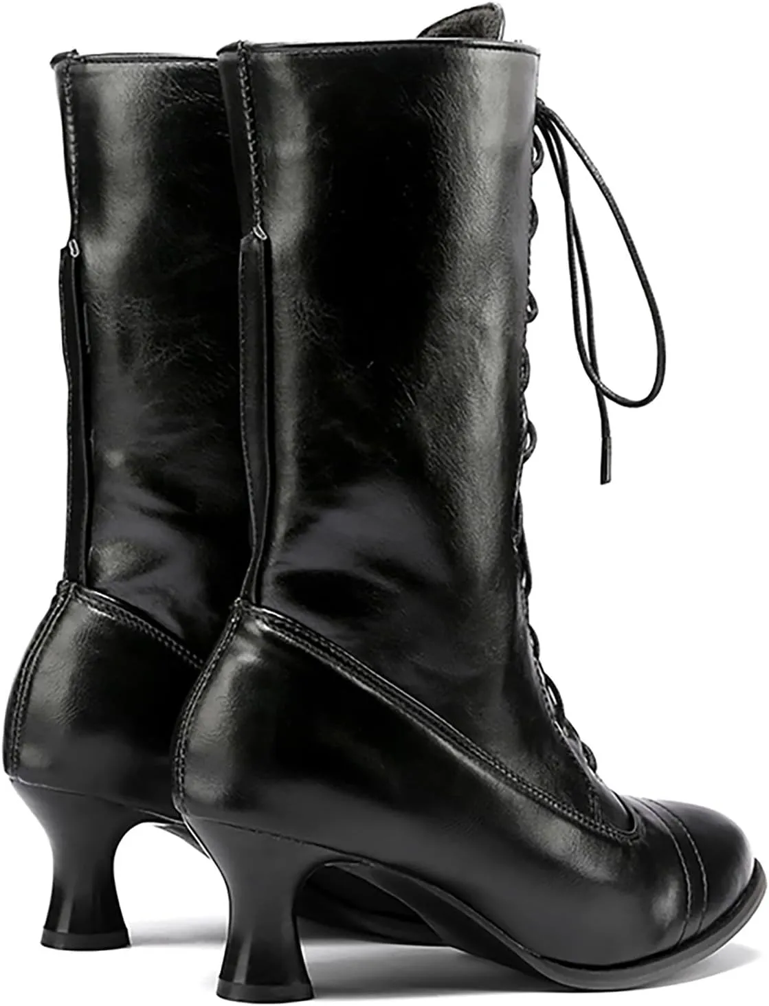 Womens Boots Classic Solid Color Lace Up Winter Boots for Women Warm Durable Leather Mid-Calf Boots