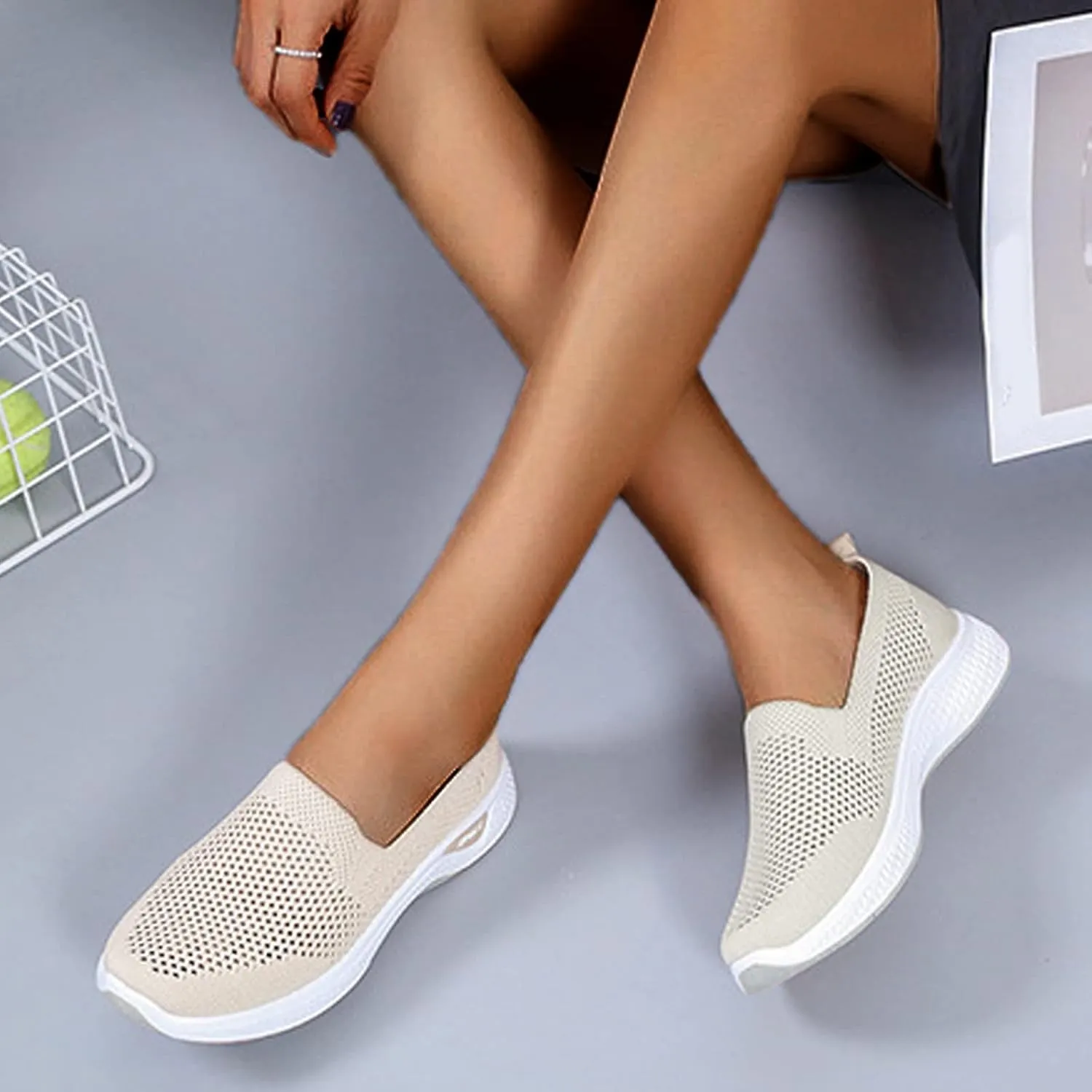 Women's Breathable Mesh Orthopedic Sneakers Casual Fashion Non-Slip Walking Shoes Comfortable Soft Sole Slip-on Loafers Tennis Shoes