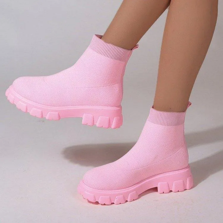 Women’s Fashion Ankle Sock Boots – Low Heel, Candy Colors