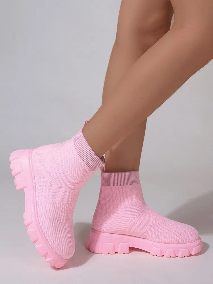 Women’s Fashion Ankle Sock Boots – Low Heel, Candy Colors