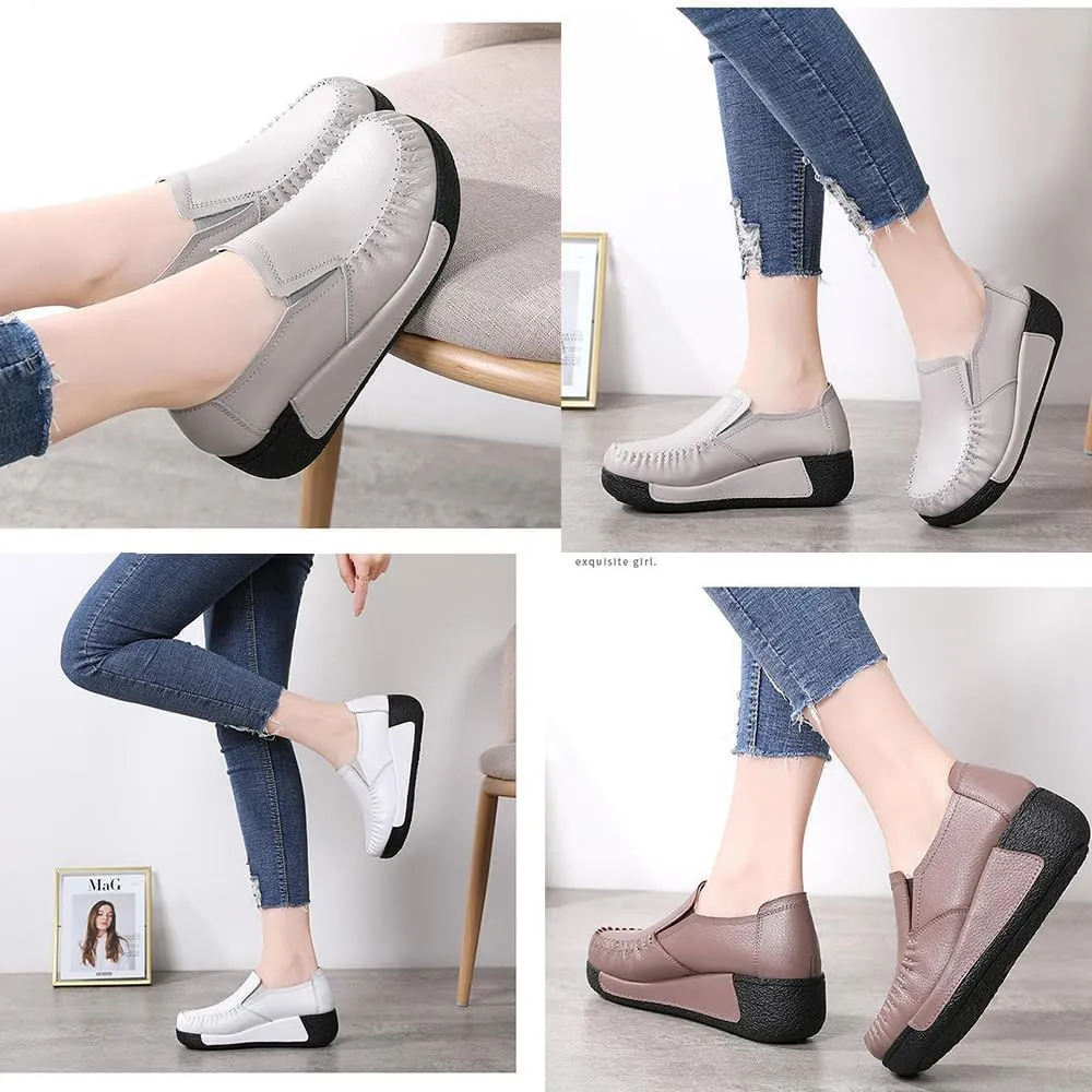 Women's Slip-On Loafers, Comfortable Lightweight Casual Shoes with Arch Support for Office, Work & Daily Wear – Non-Slip, Breathable Leather Flats