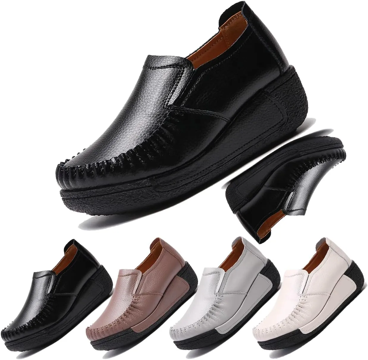 Women's Slip-On Loafers, Comfortable Lightweight Casual Shoes with Arch Support for Office, Work & Daily Wear – Non-Slip, Breathable Leather Flats