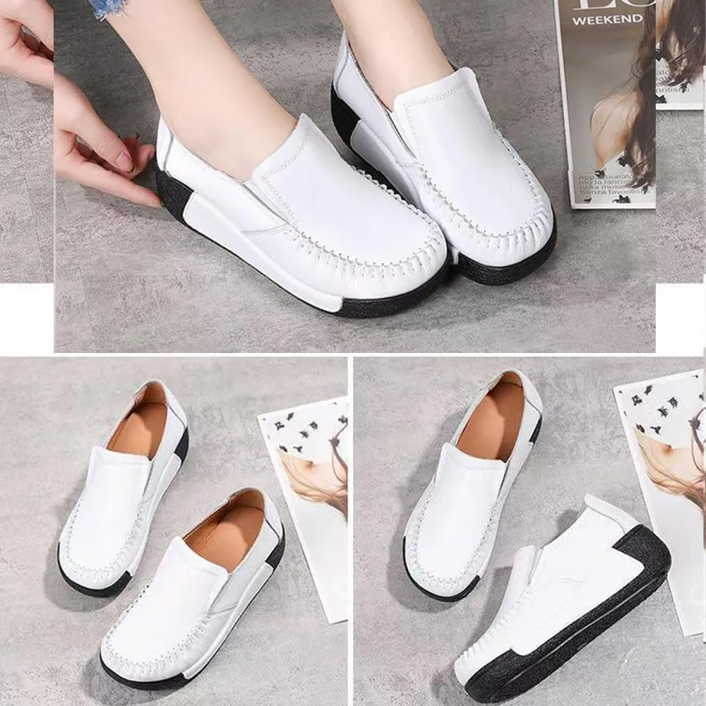 Women's Slip-On Loafers, Comfortable Lightweight Casual Shoes with Arch Support for Office, Work & Daily Wear – Non-Slip, Breathable Leather Flats