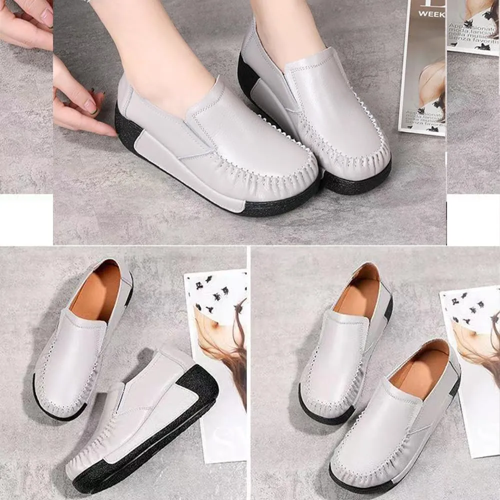Women's Slip-On Loafers, Comfortable Lightweight Casual Shoes with Arch Support for Office, Work & Daily Wear – Non-Slip, Breathable Leather Flats