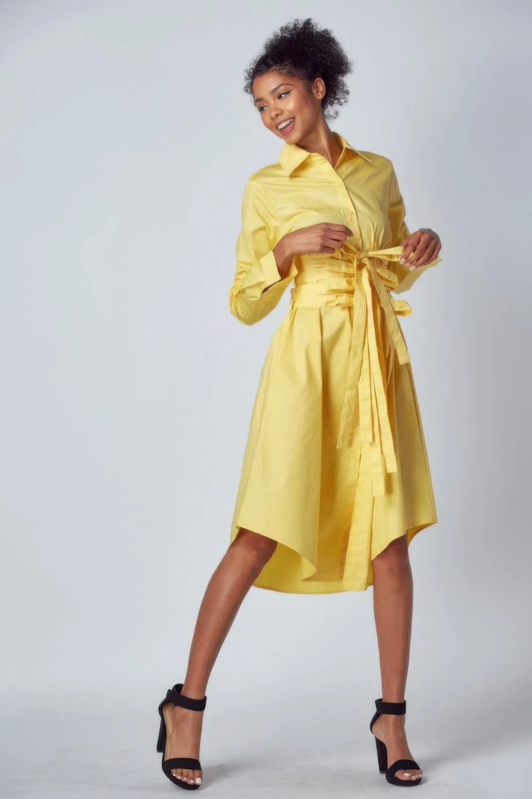 Yellow Tied Up Shirt Dress
